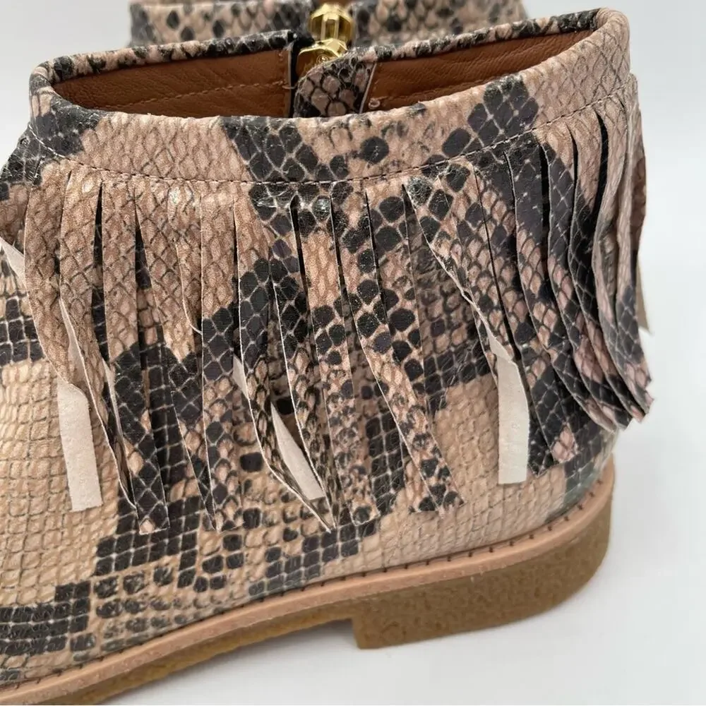NEW KATE SPADE x SAKS Boots Bestie Fringe Bootie Snakeskin Zipper Size 7 NWOT
